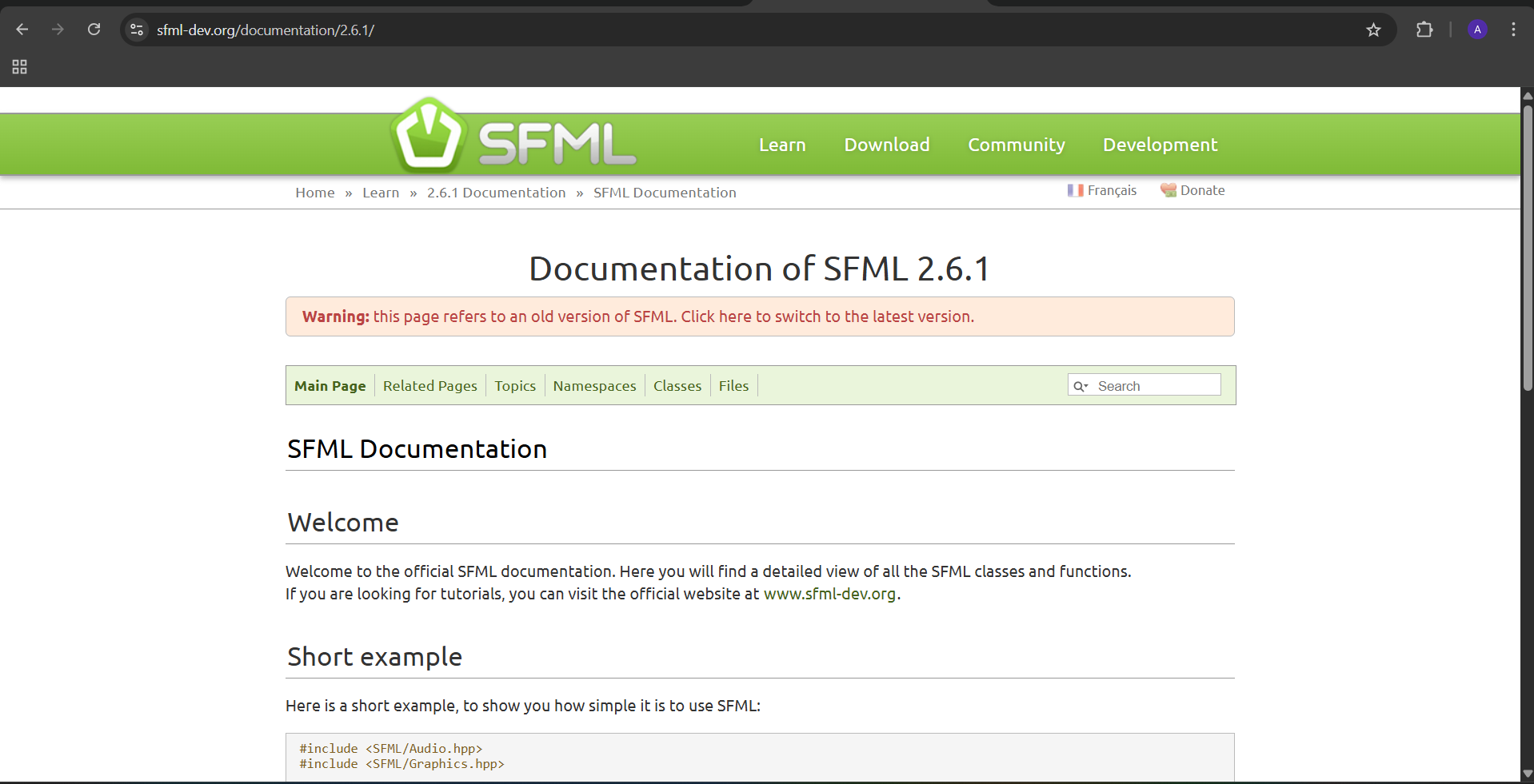 SFML Docs Page